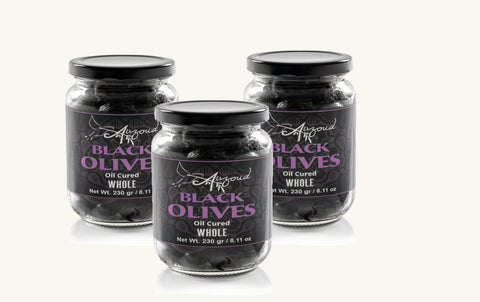 AUZOUD Oil-Cured Black Olives, Whole, Supports North African Women Farmers, 100% Natural, Hand-Picked, 230 g (PACK OF 3)